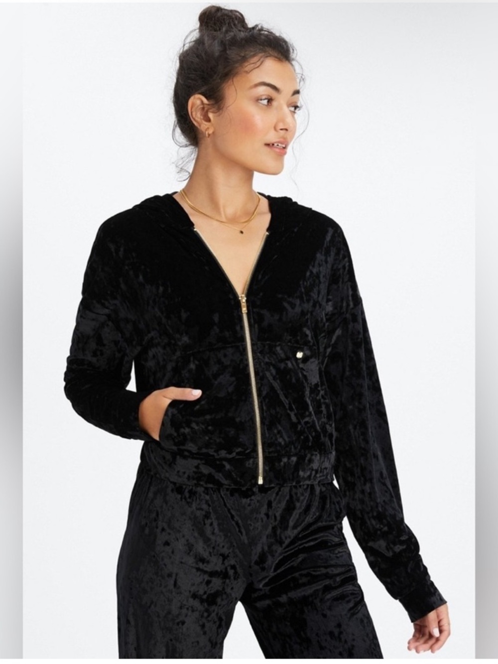 Fabletics Crushed Velour Velvet Zip Up Hoodie Jacket Sweatshirt